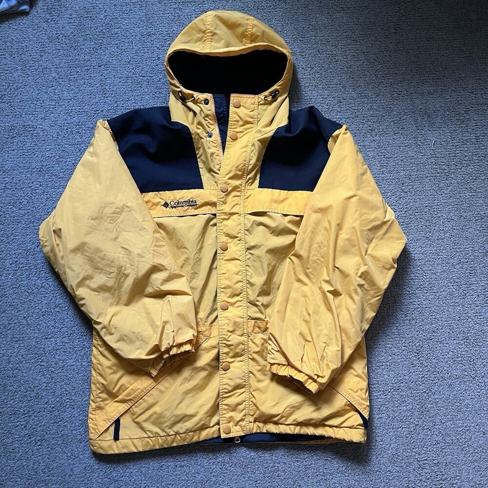 Vintage Columbia Sportswear Hooded Ski Jacket Yellow Made In Taiwan Mens M
